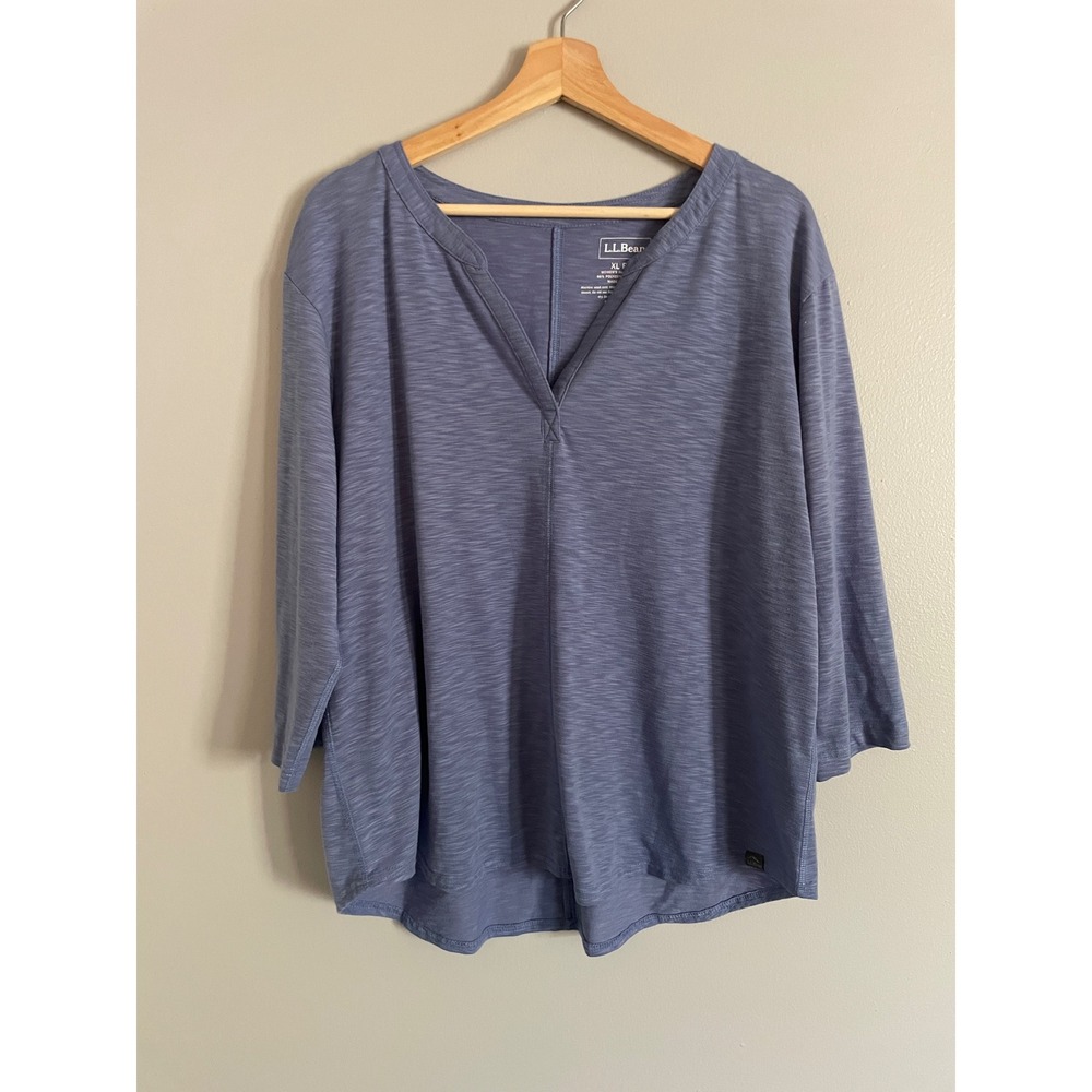L.L. Bean Tunic Top Womens XL Petite Blue Space Dye 3/4 Sleeve Casual Layering